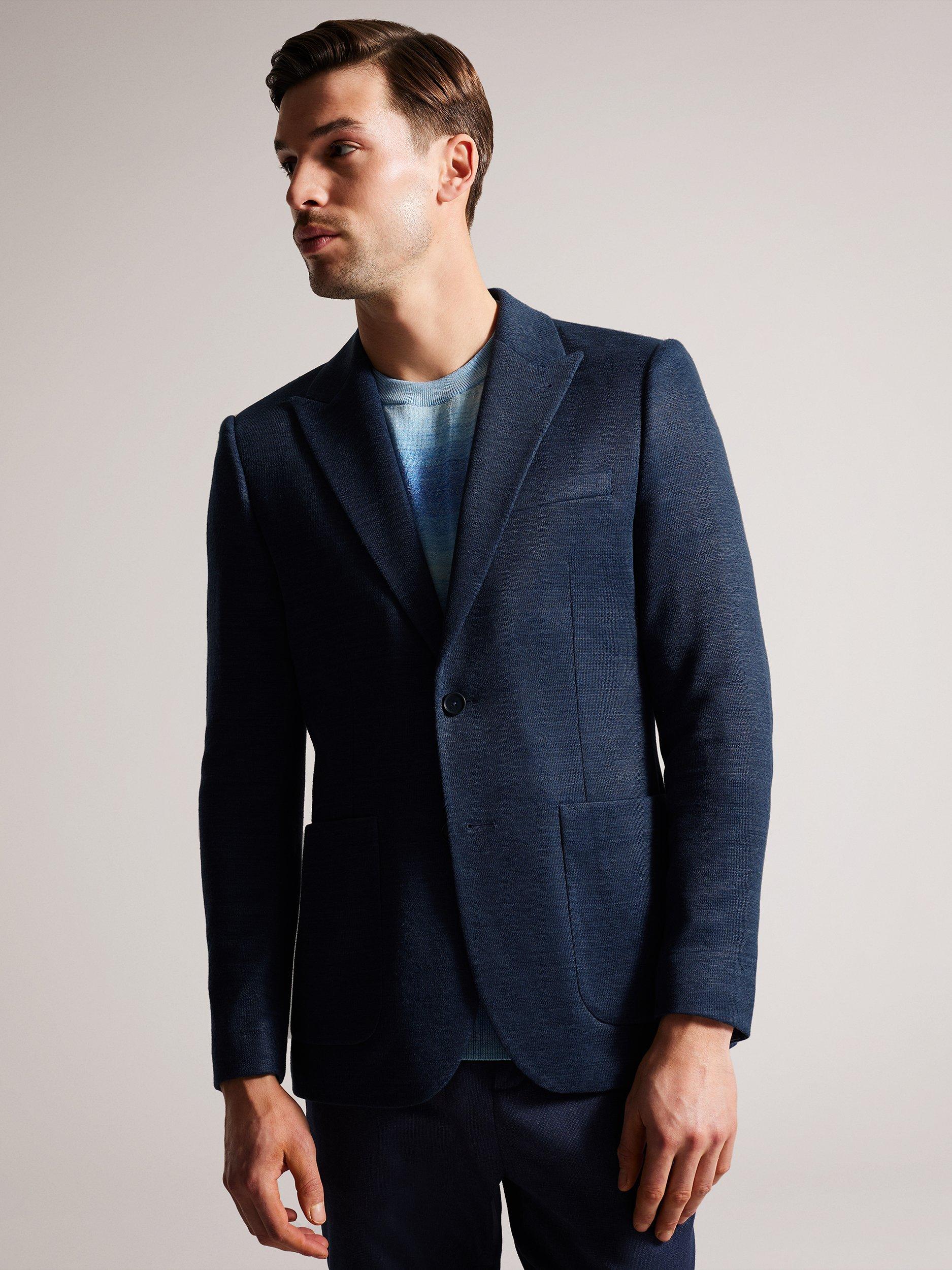 Ted Baker Keanuj Slim Fit Linen Blend Jersey Blazer, Navy