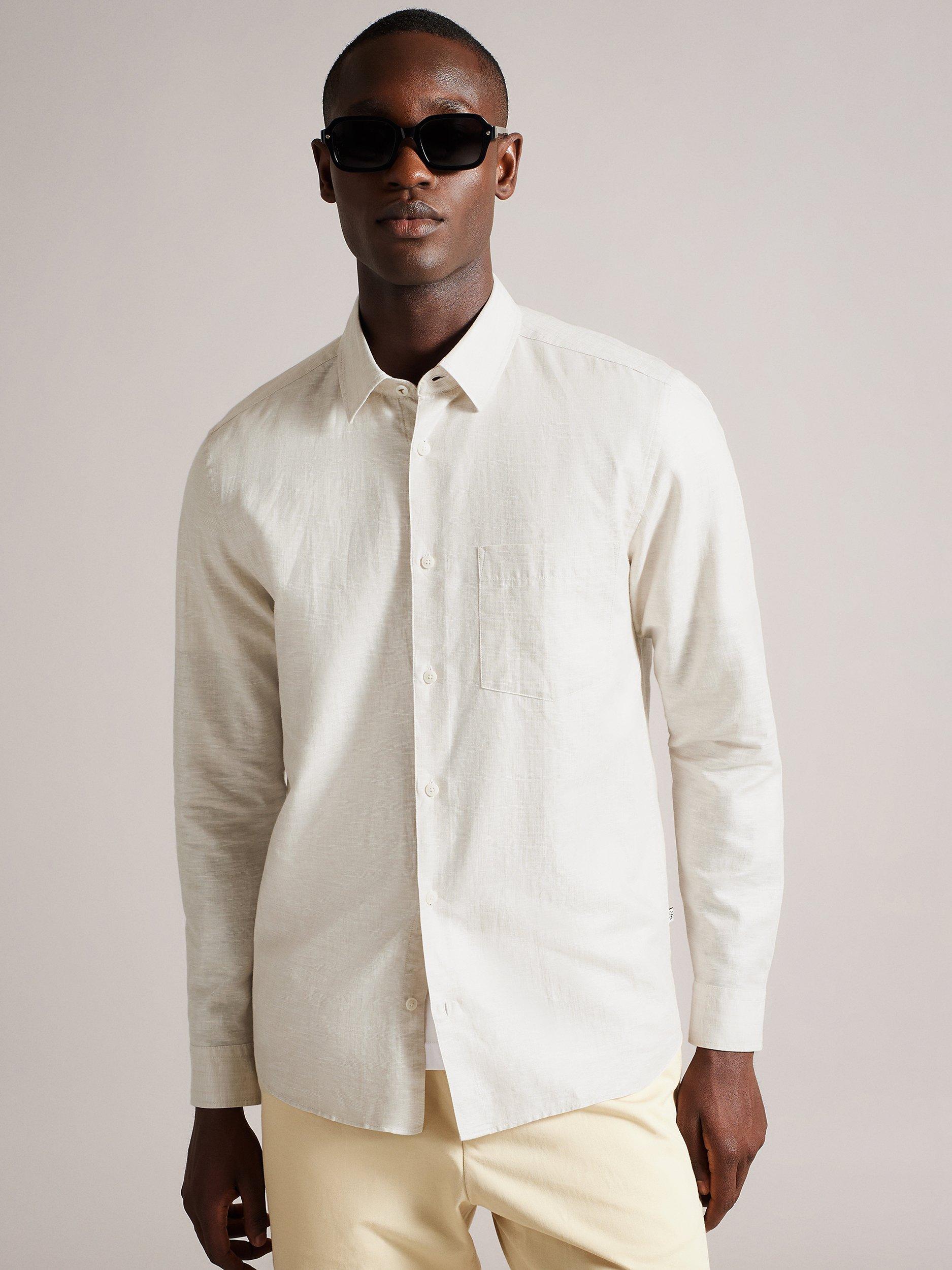 Ted Baker Kingwel Regular Fit Linen Blend Shirt, Stone