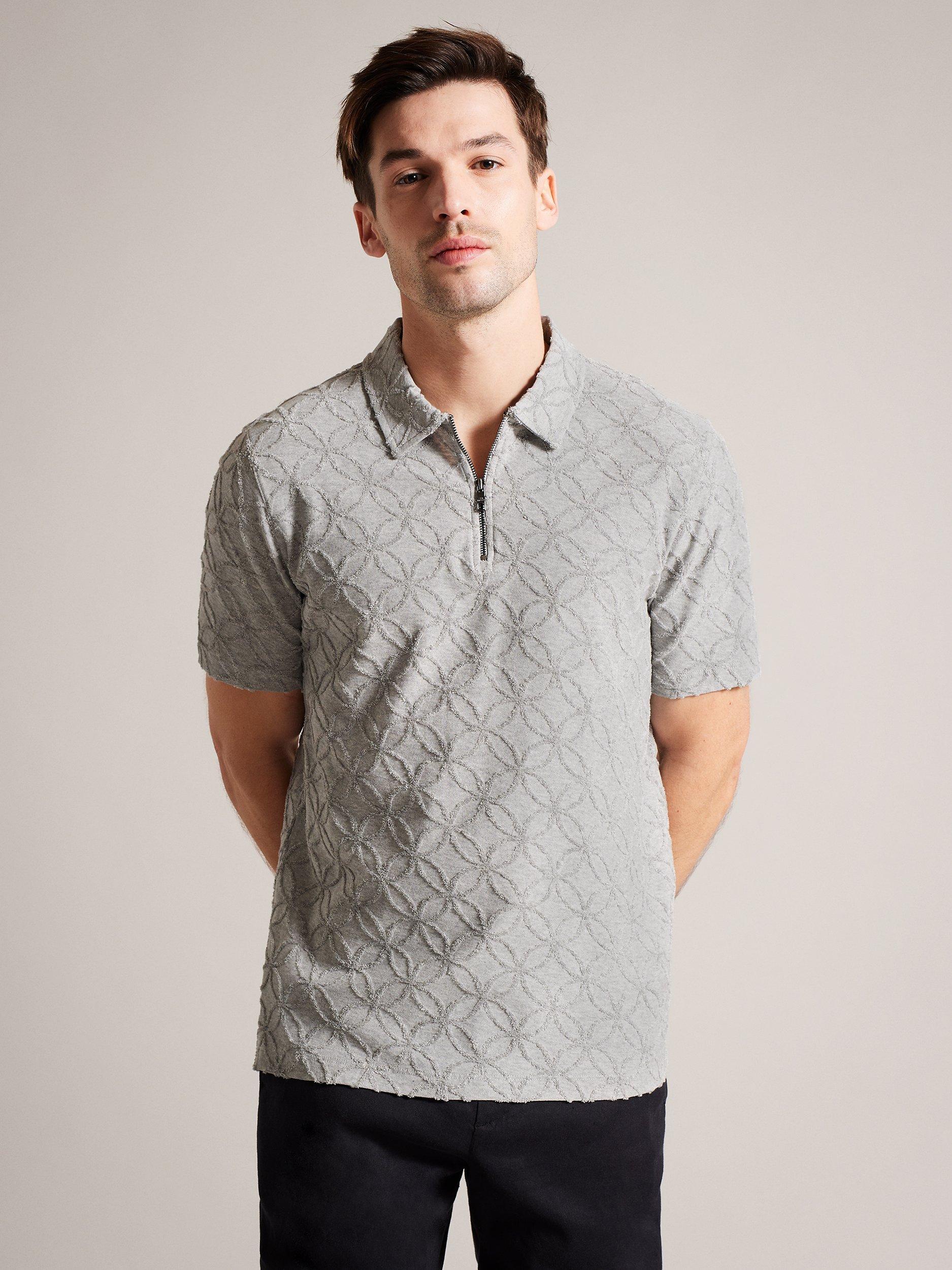 Ted Baker Maroc Textured Polo Shirt, Grey Marl
