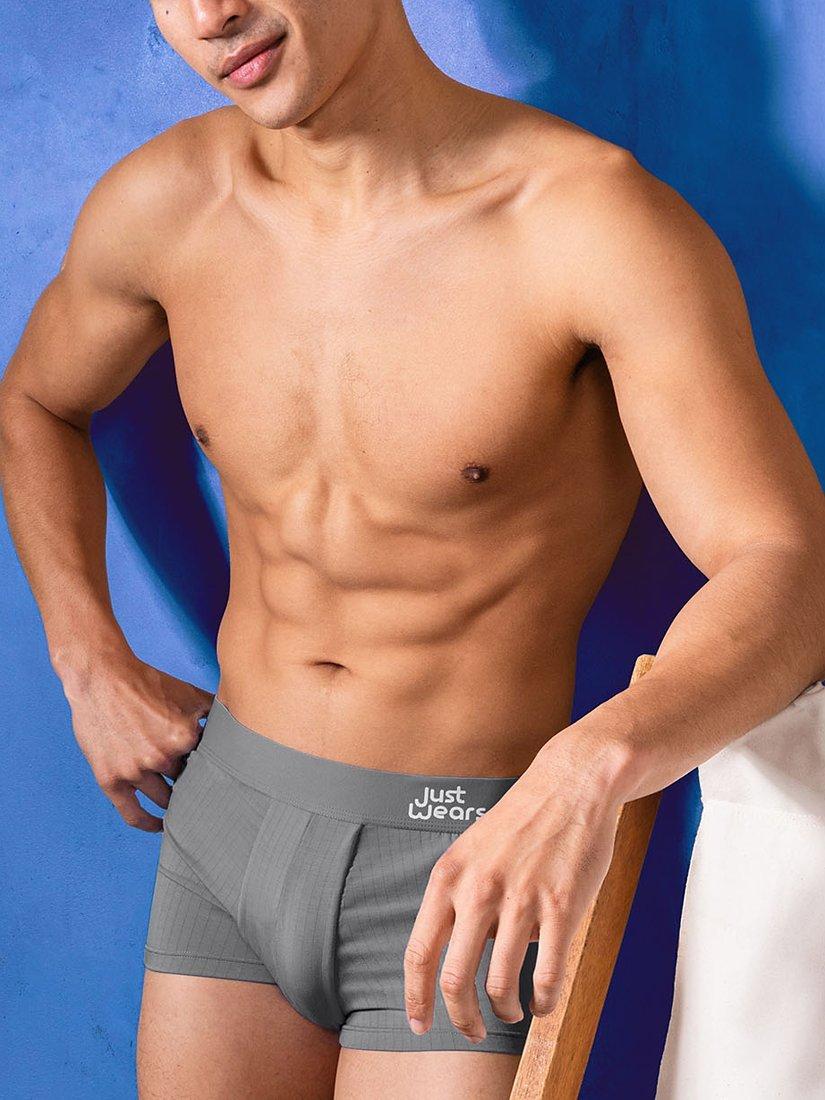 Product image 6 of 6, which shows JustWears Active Trunks, Pack of 9, Blue/Grey/Black, S