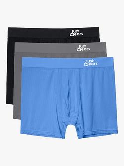JustWears Pro Boxers, Pack of 3, Blue/Grey/Black