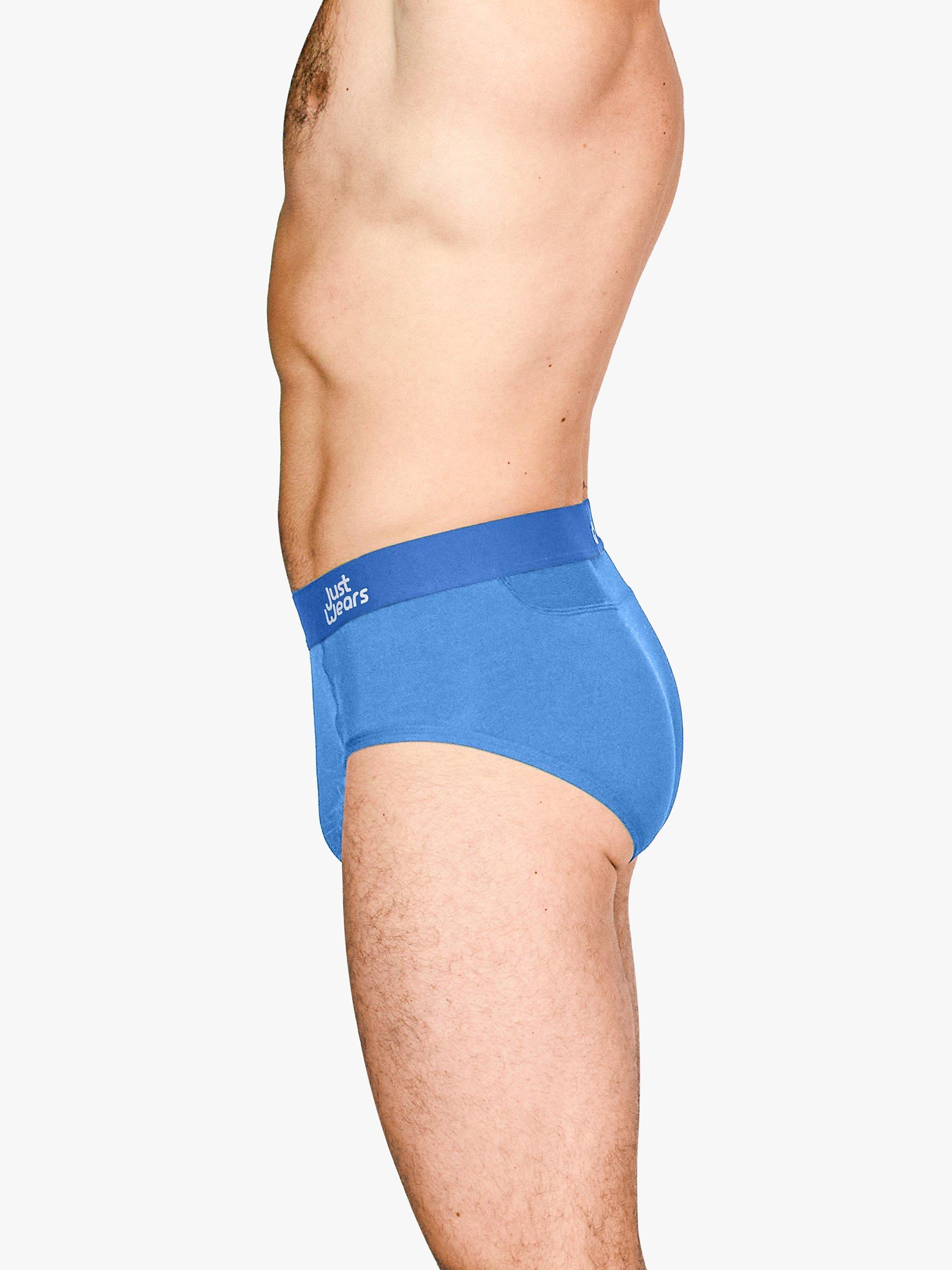 Product image 3 of 7, which shows JustWears Pro Briefs, Pack of 6, Blue/Grey/Black, S