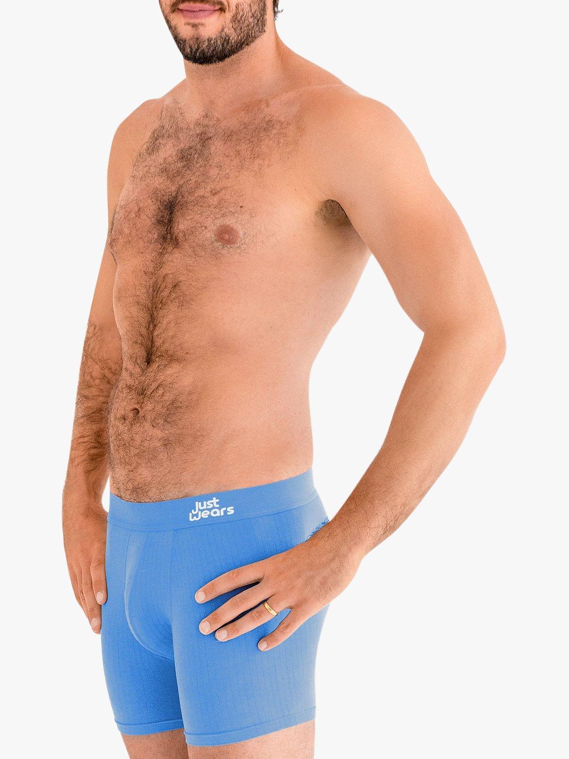 Product image 2 of 5, which shows JustWears Active Boxers, Pack of 9, Blue/Grey/Black, S