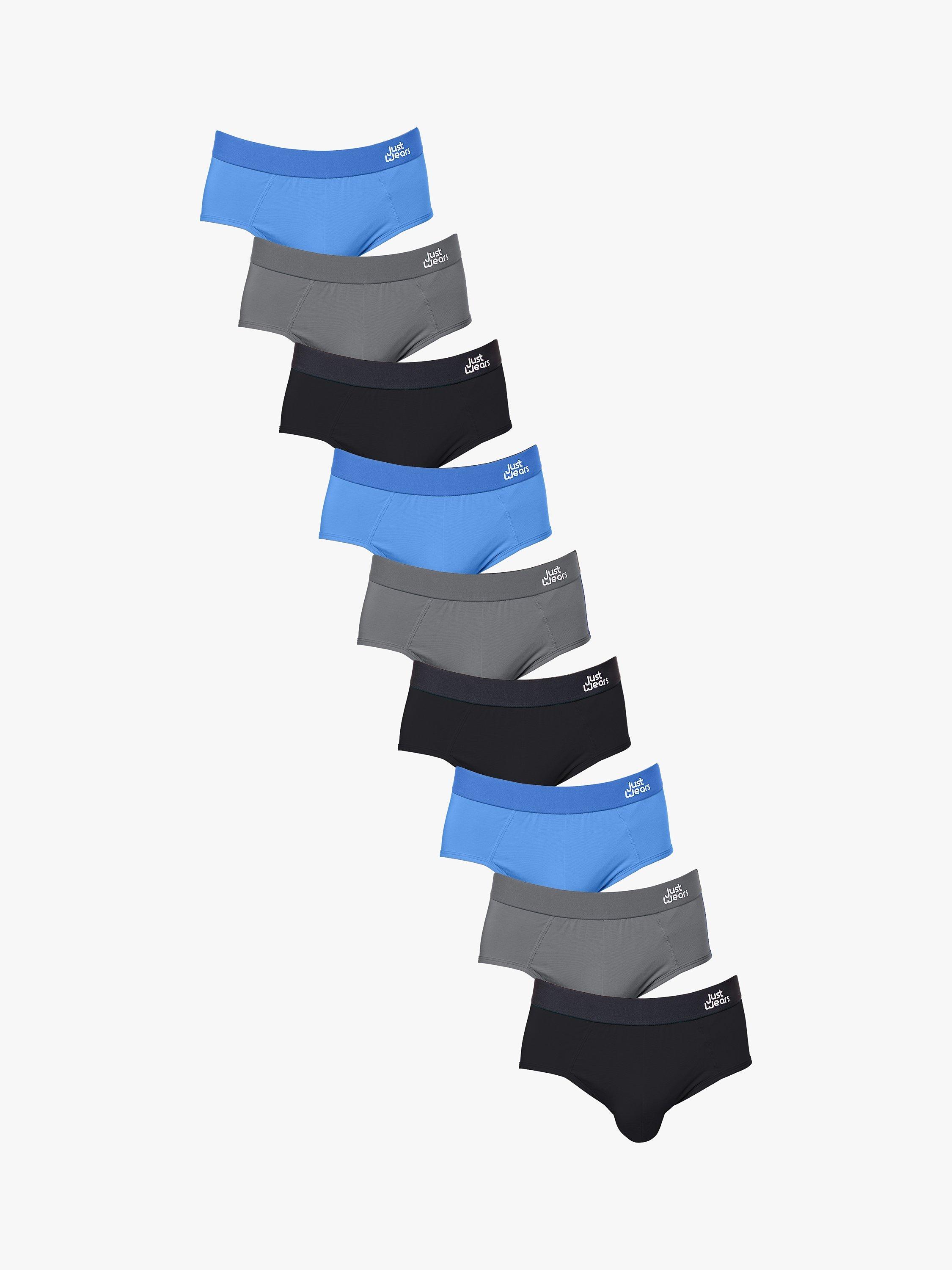 Product image 1 of 7, which shows JustWears Pro Briefs, Pack of 9, Blue/Grey/Black, S