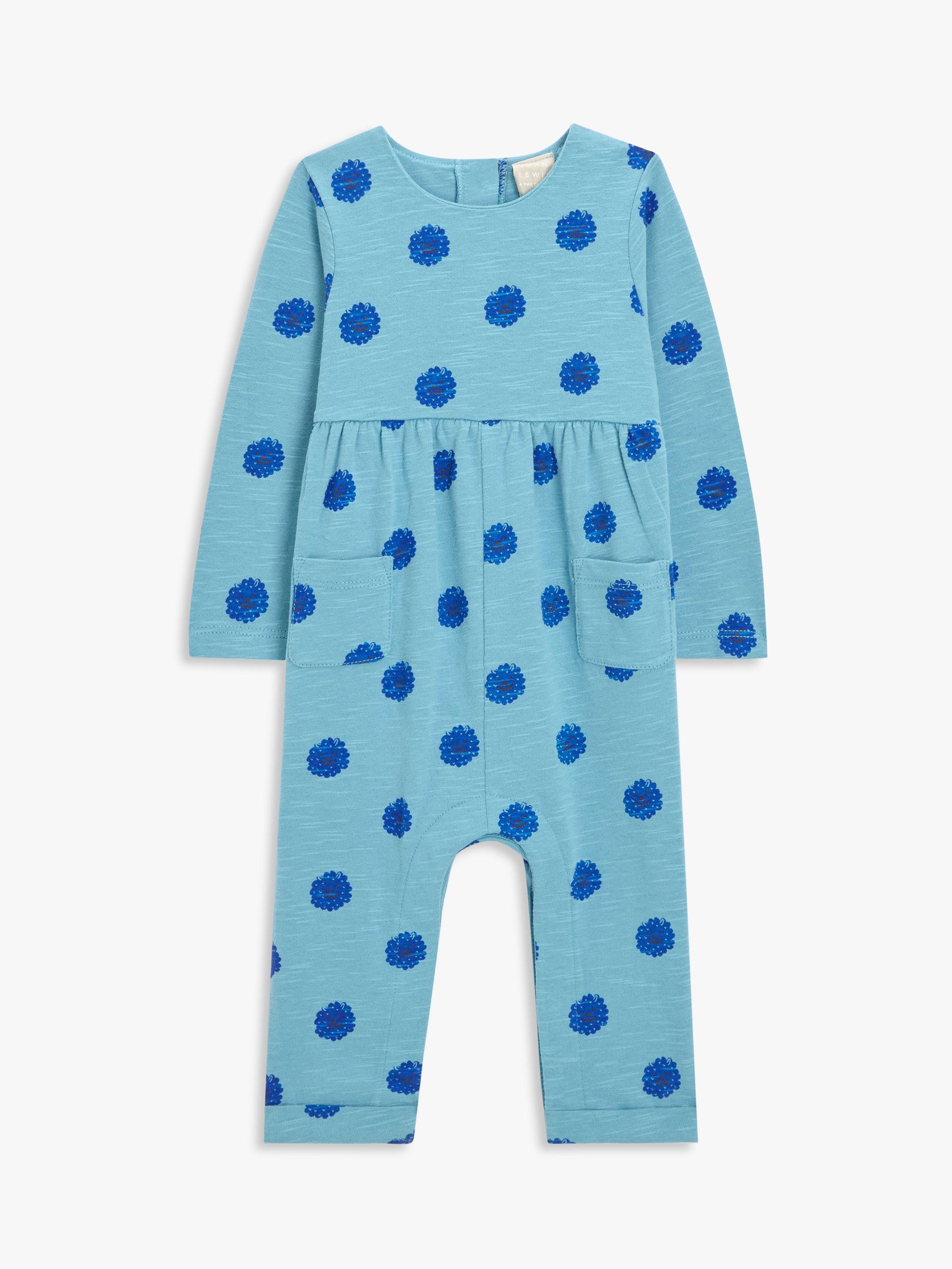 John Lewis Baby Monster Print Romper, Blue