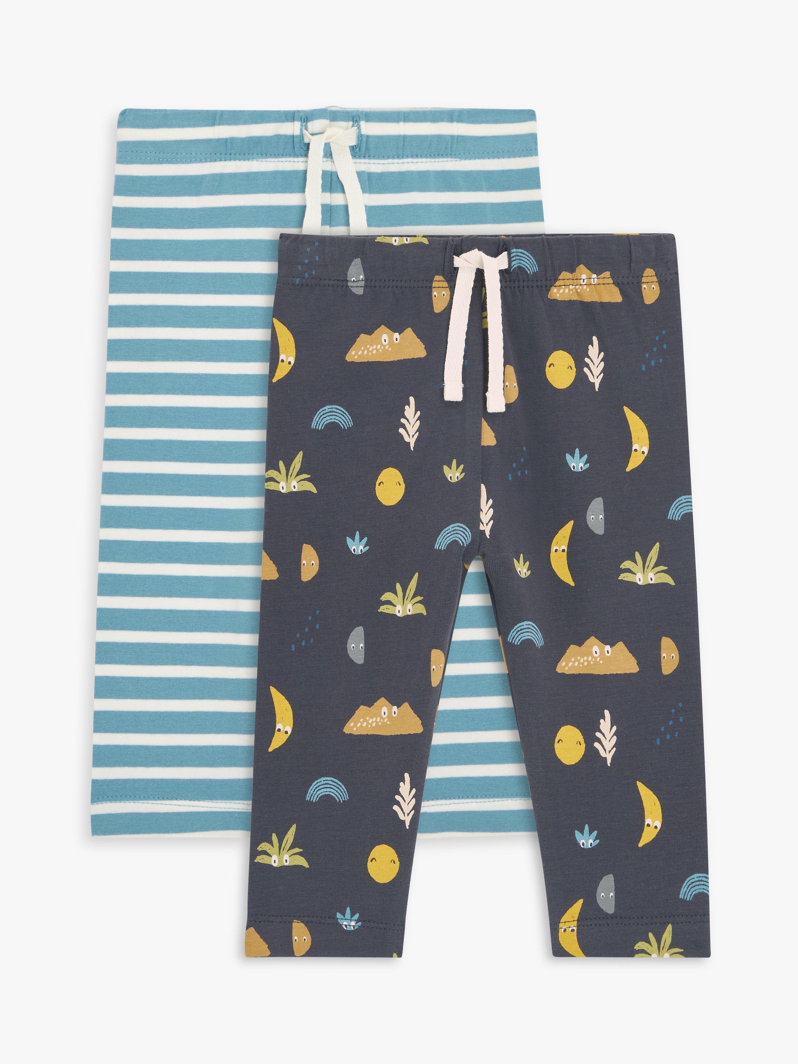 John Lewis Baby Monster Print & Stripe Leggings, Pack of 2, Multi