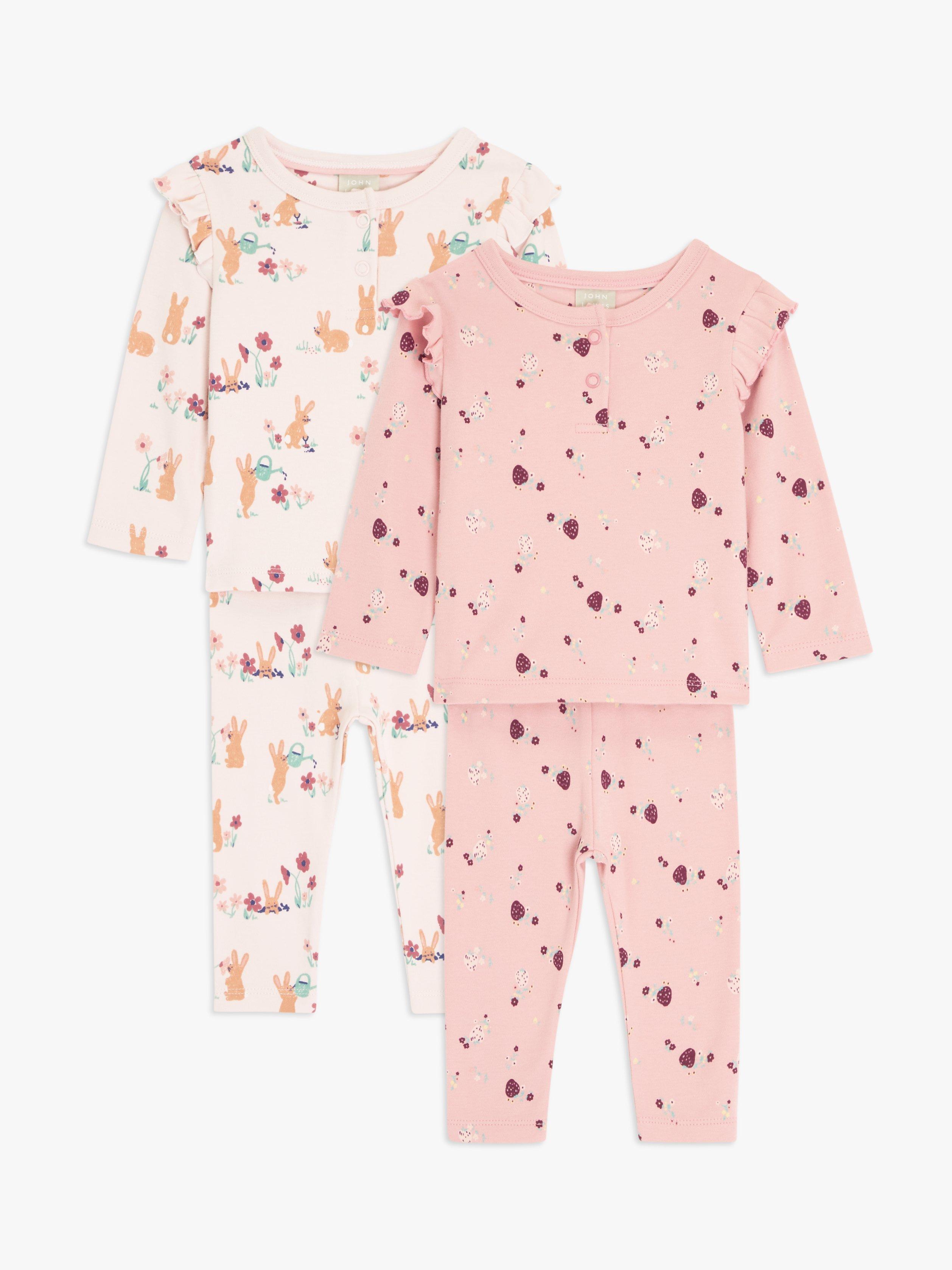 John Lewis Baby Bunny & Berries Long Sleeve Pyjama Set, Pack of 2, Pink, Pink