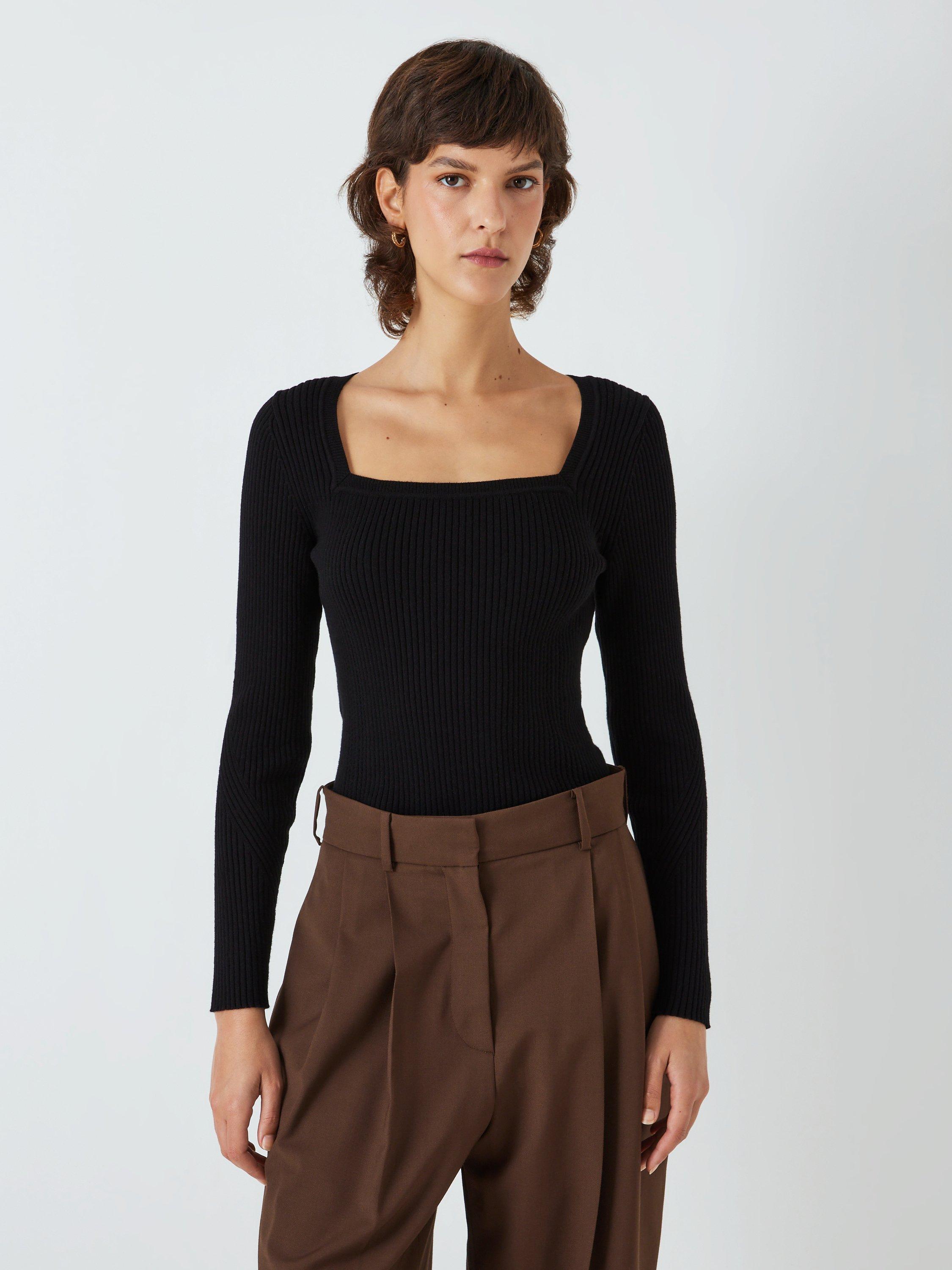 John Lewis Cotton Square Neck Jumper, Black