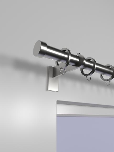 John Lewis Made to Order Select Curtain Pole with Rings and Stud Finial, Wall Fix, Dia.25mm - view 2, Brushed Steel