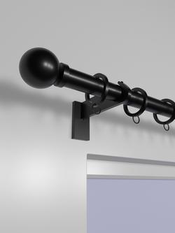 John Lewis Select Curtain Pole with Rings and Ball Finial, Wall Fix, Dia.25mm - view 2, Satin Soft Black
