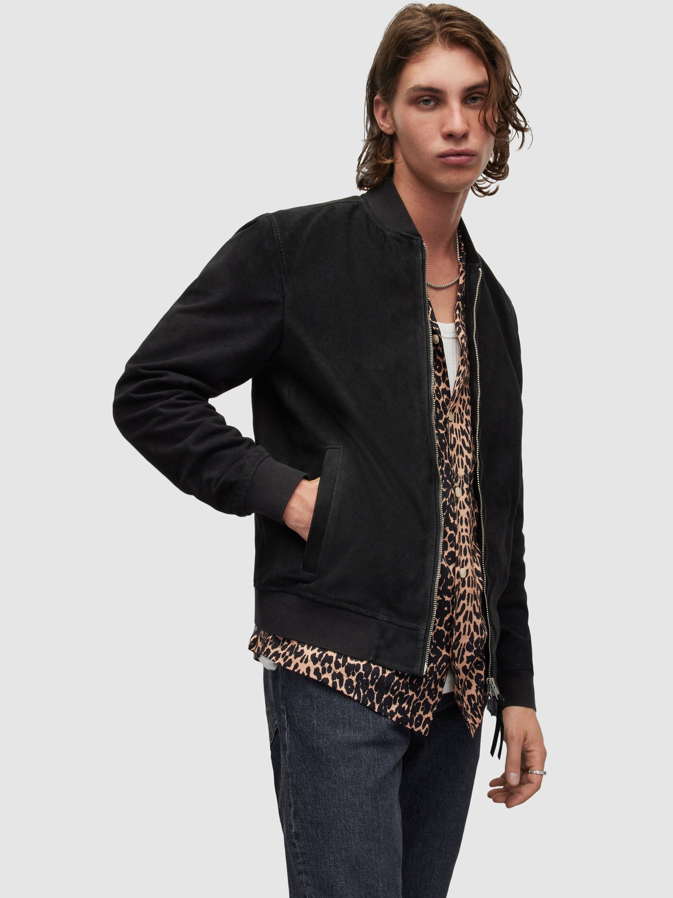 AllSaints Ronan Suede Bomber Jacket, Black