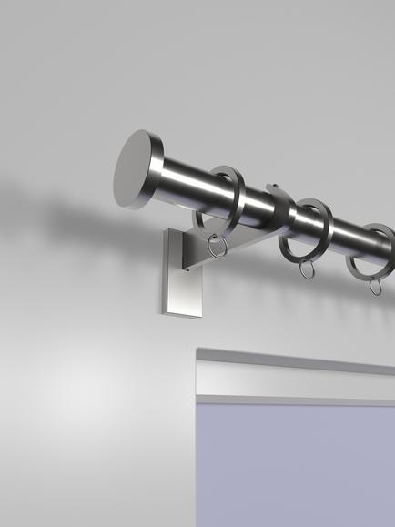 John Lewis Made to Order Select Curtain Pole with Rings and Disc Finial, Wall Fix, Dia.25mm - view 2, Brushed Steel