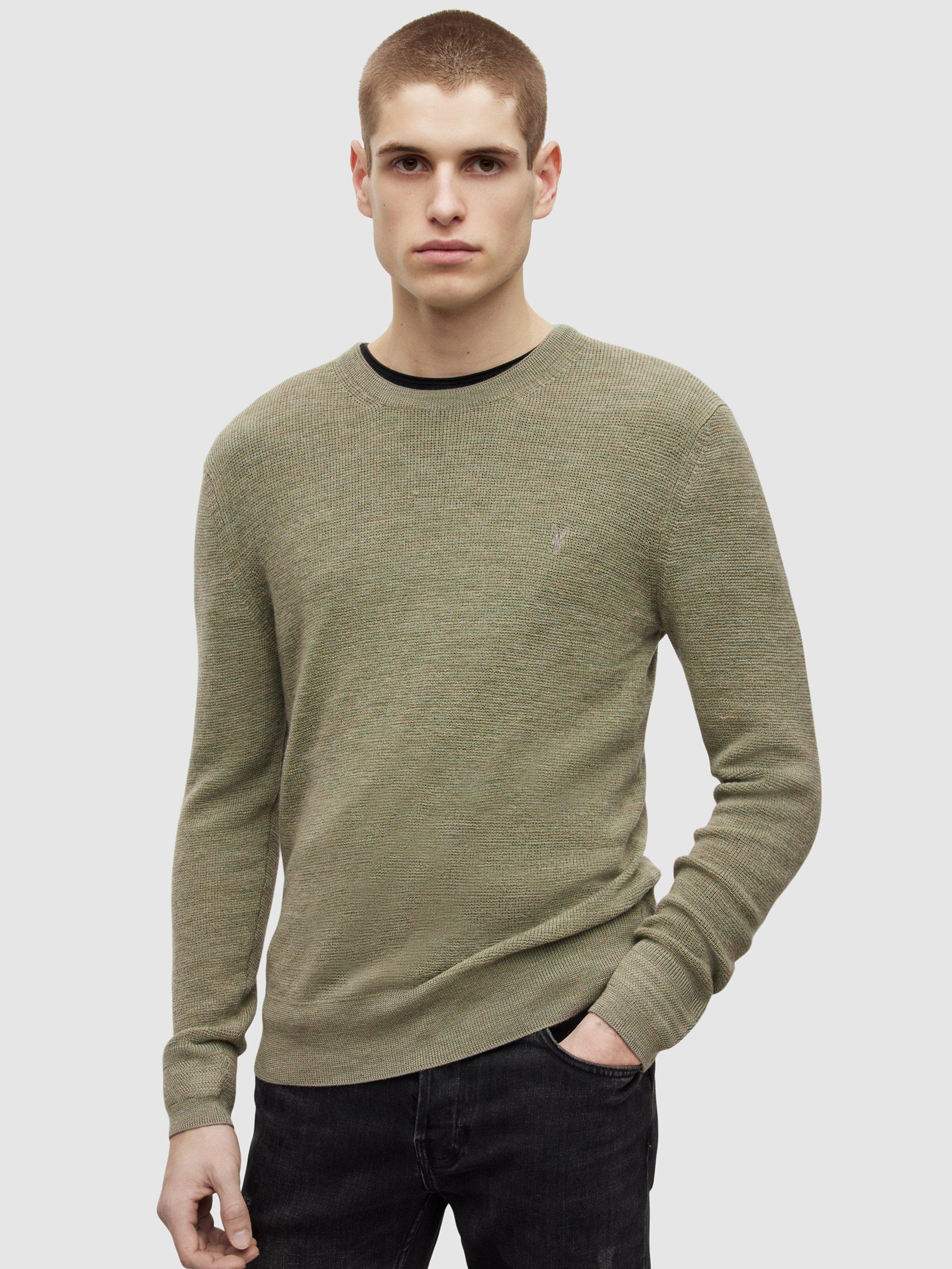 AllSaints Ivar Merino Crew Neck Jumper, Sap Green Marl