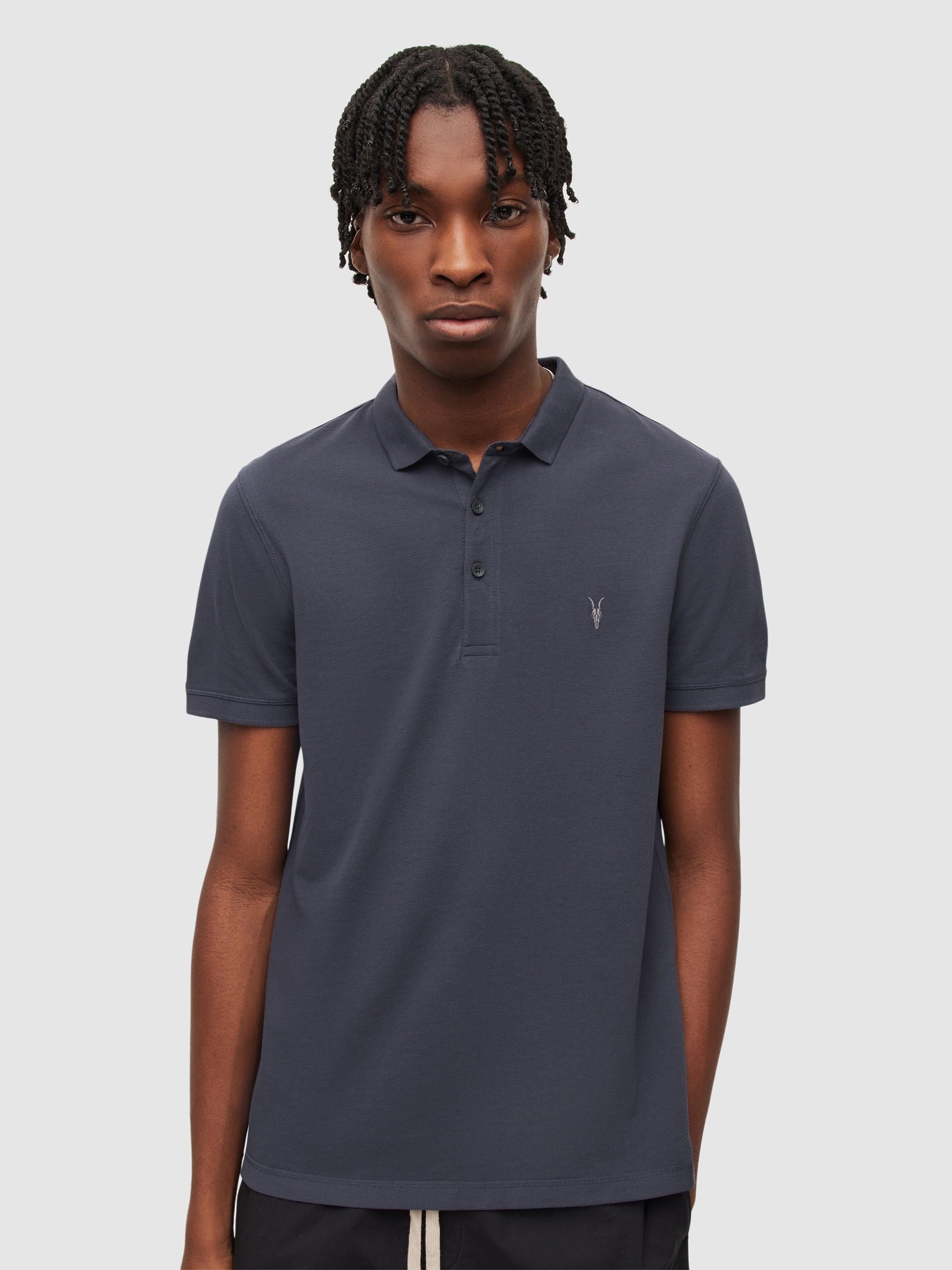 AllSaints Reform Short Sleeve Polo Top, Amethyst Blue