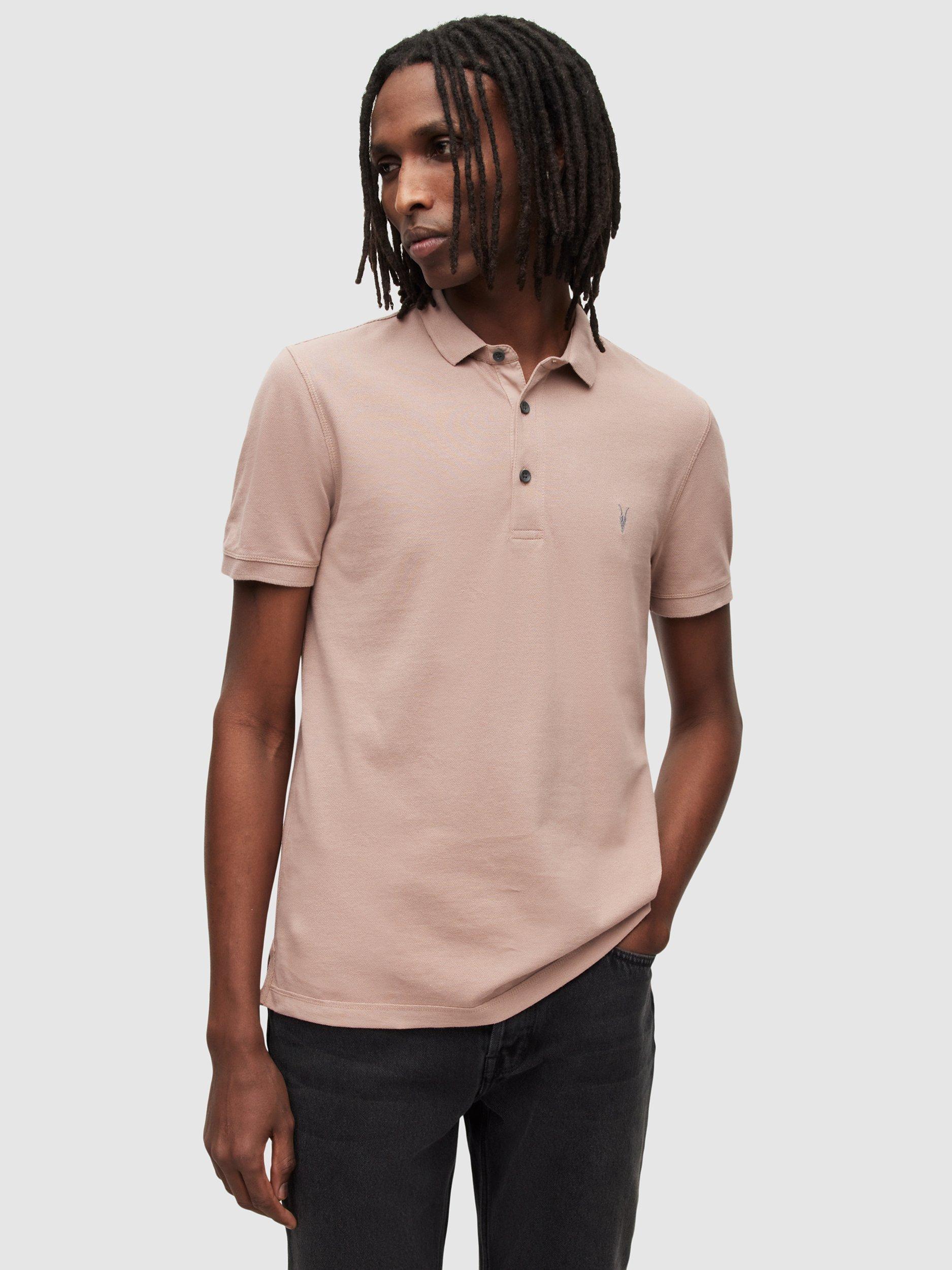 AllSaints Reform Short Sleeve Polo Top, Ash Pink