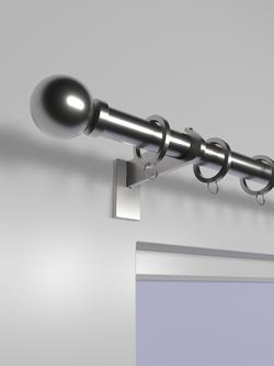 John Lewis Select Curtain Pole with Rings and Ball Finial, Wall Fix, Dia.25mm - view 2, Brushed Steel