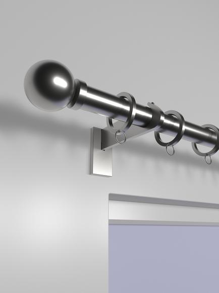 John Lewis Made to Order Select Curtain Pole with Rings and Ball Finial, Wall Fix, Dia.25mm - view 2, Brushed Steel