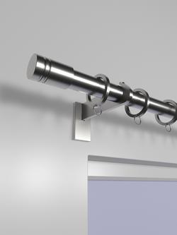 John Lewis Select Curtain Pole with Rings and Barrel Finial, Wall Fix, Dia.25mm - view 2, Brushed Steel