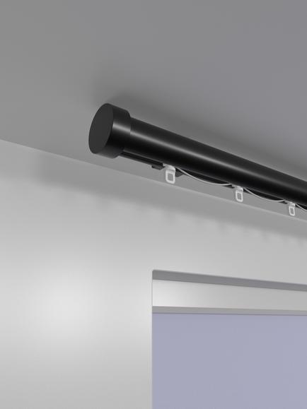 John Lewis Select Curl Gliding Curtain Pole with Stud Finial, Ceiling Fix, Dia.30mm - view 2, Satin Soft Black