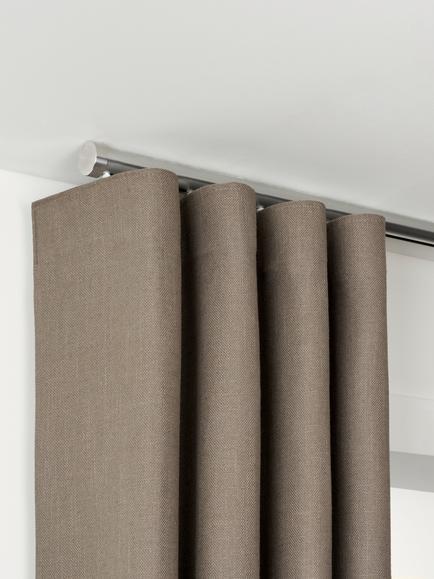 John Lewis Made to Order Select Curl Gliding Curtain Pole with Stud Finial, Ceiling Fix, Dia.30mm, Brushed Steel