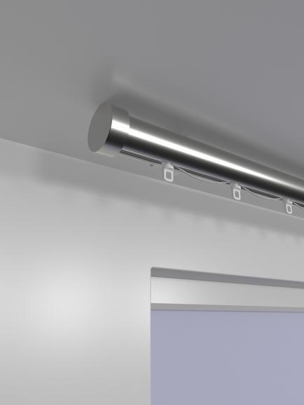 John Lewis Made to Order Select Curl Gliding Curtain Pole with Stud Finial, Ceiling Fix, Dia.30mm - view 2, Brushed Steel