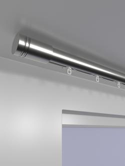 John Lewis Select Curl Gliding Curtain Pole with Barrel Finial, Ceiling Fix, Dia.30mm - view 2, Brushed Steel