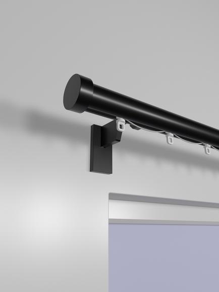John Lewis Select Curl Gliding Curtain Pole with Stud Finial, Wall Fix, Dia.30mm - view 2, Satin Soft Black