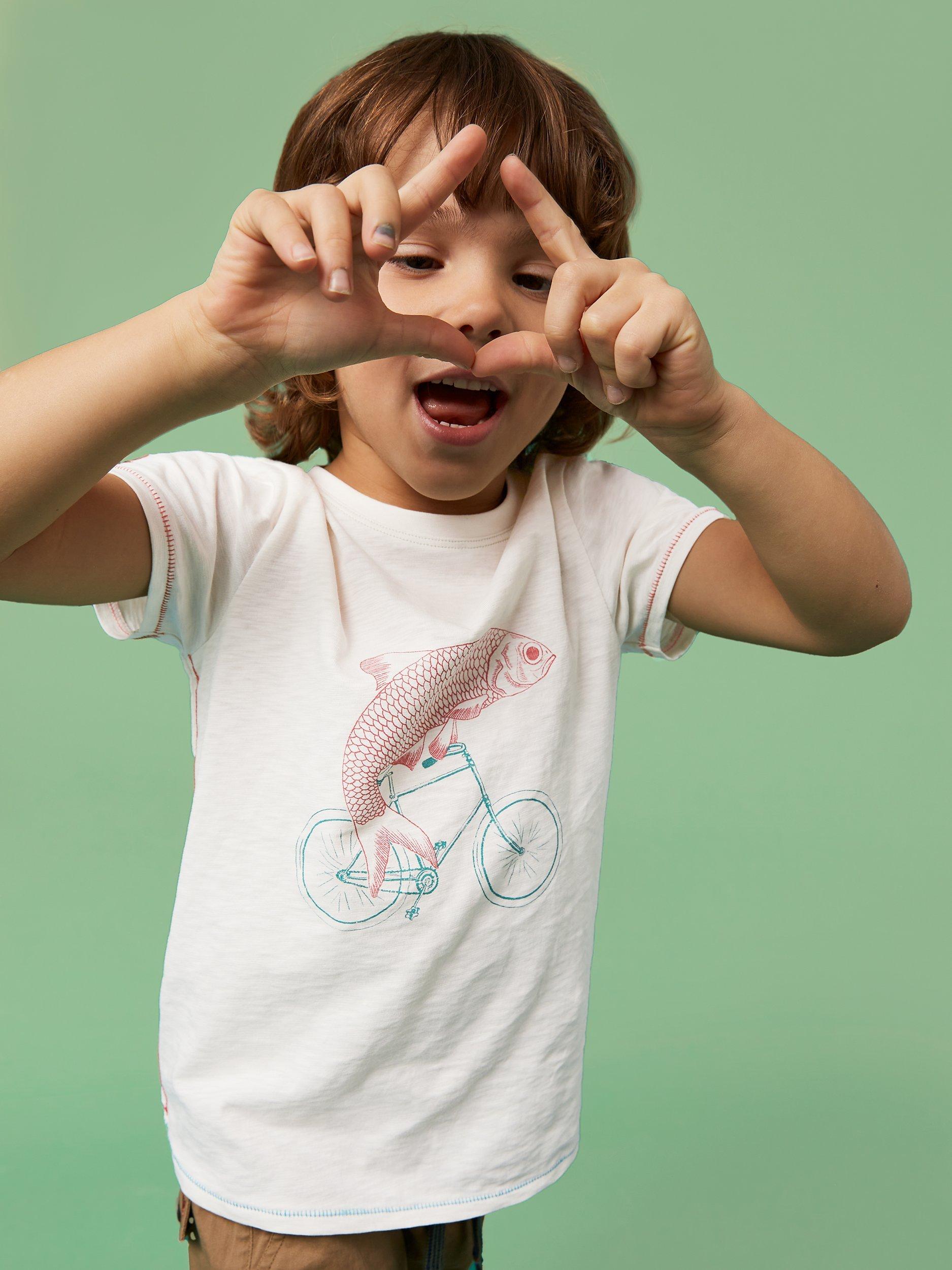 White Stuff Kids' Bike Graphic T-Shirt, White