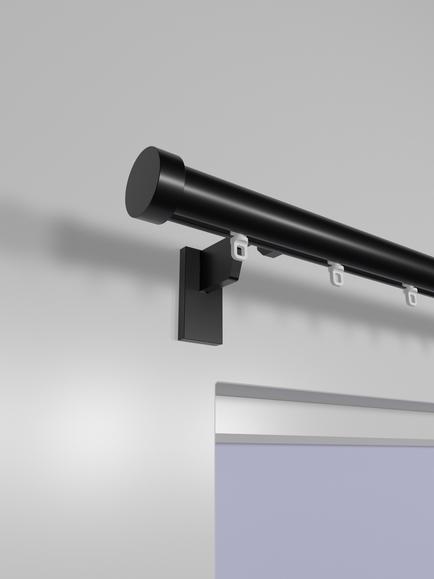 John Lewis Select Gliding Curtain Pole with Stud Finial, Wall Fix, Dia.30mm - view 2, Satin Soft Black