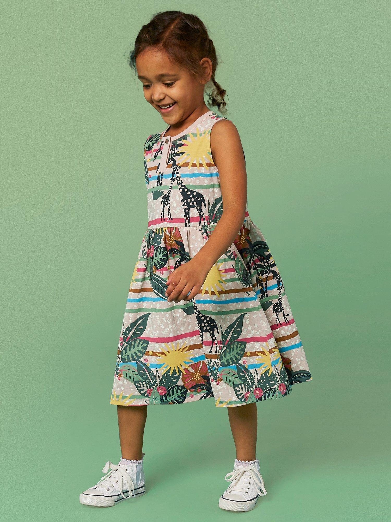 White Stuff Kids' Casey Giraffe Stripe Sleeveless Dress, Neutral/Multi
