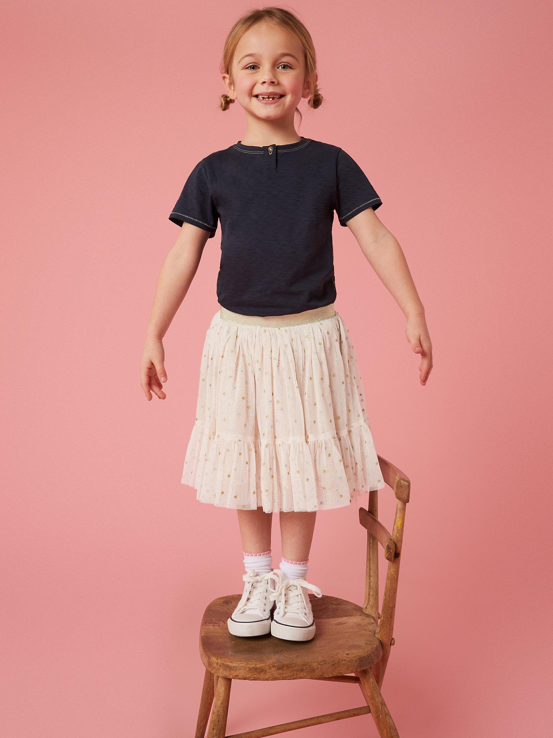 White Stuff Kids' Tuelle Star Layered Skirt, Pink