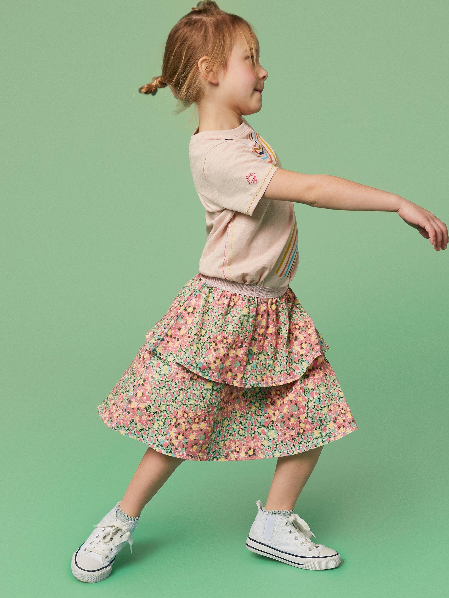White Stuff Kids' India Printed Tiered Floral Skirt, Pink/Multi