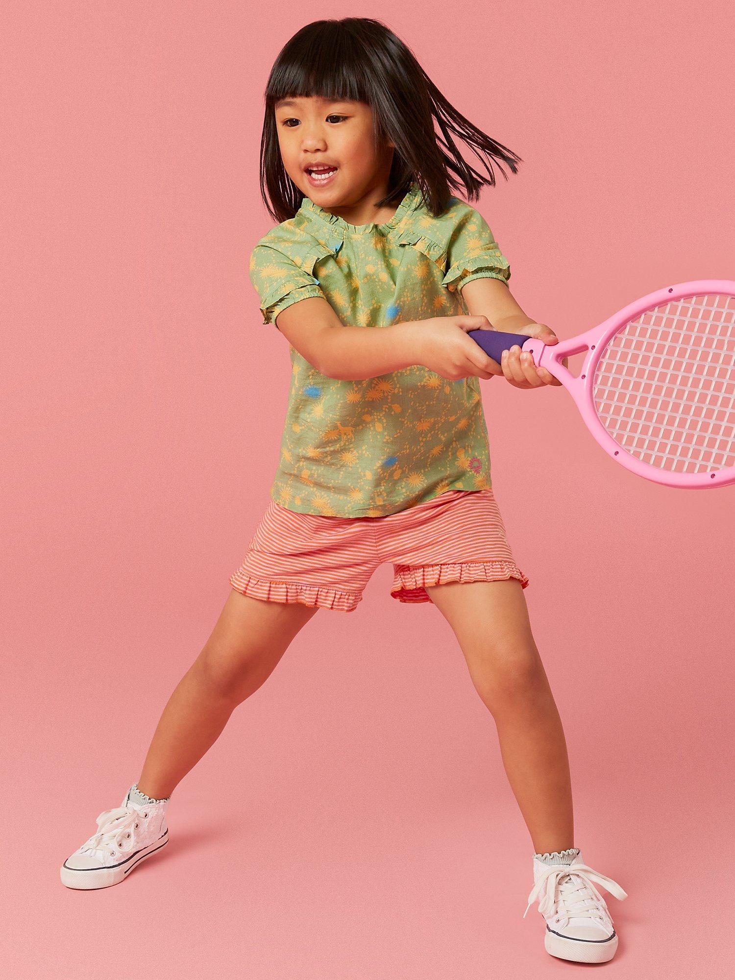 White Stuff Kids' Renee Striped Frill Shorts, Pink