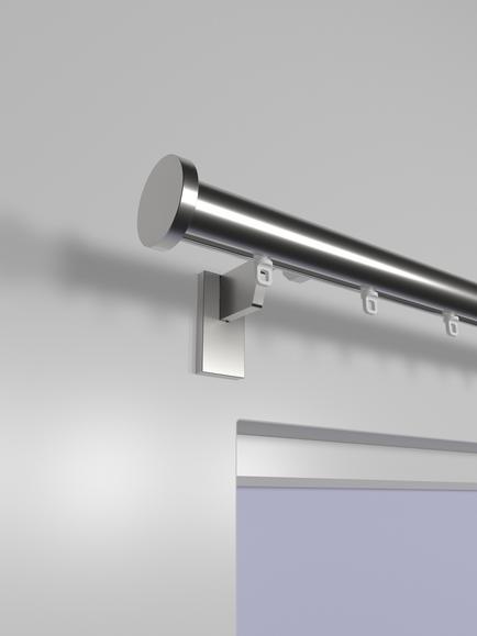 John Lewis Made to Order Select Gliding Curtain Pole with Disc Finial, Wall Fix, Dia.30mm - view 2, Brushed Steel