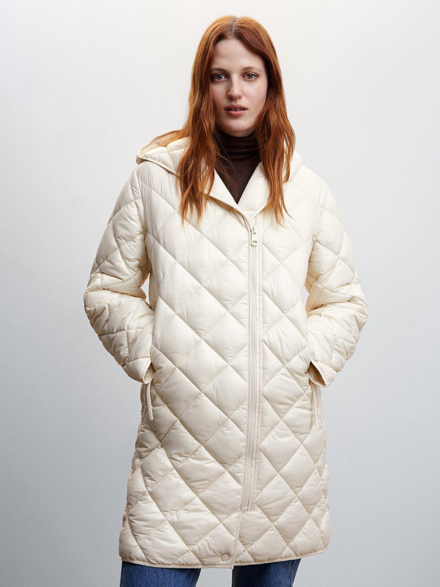 Mango Quilted Hooded Jacket, Light Beige