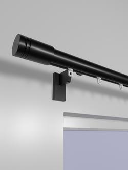 John Lewis Select Gliding Curtain Pole with Barrel Finial, Wall Fix, Dia.30mm - view 2, Satin Soft Black