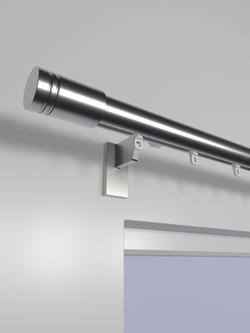 John Lewis Select Gliding Curtain Pole with Barrel Finial, Wall Fix, Dia.30mm - view 2, Brushed Steel