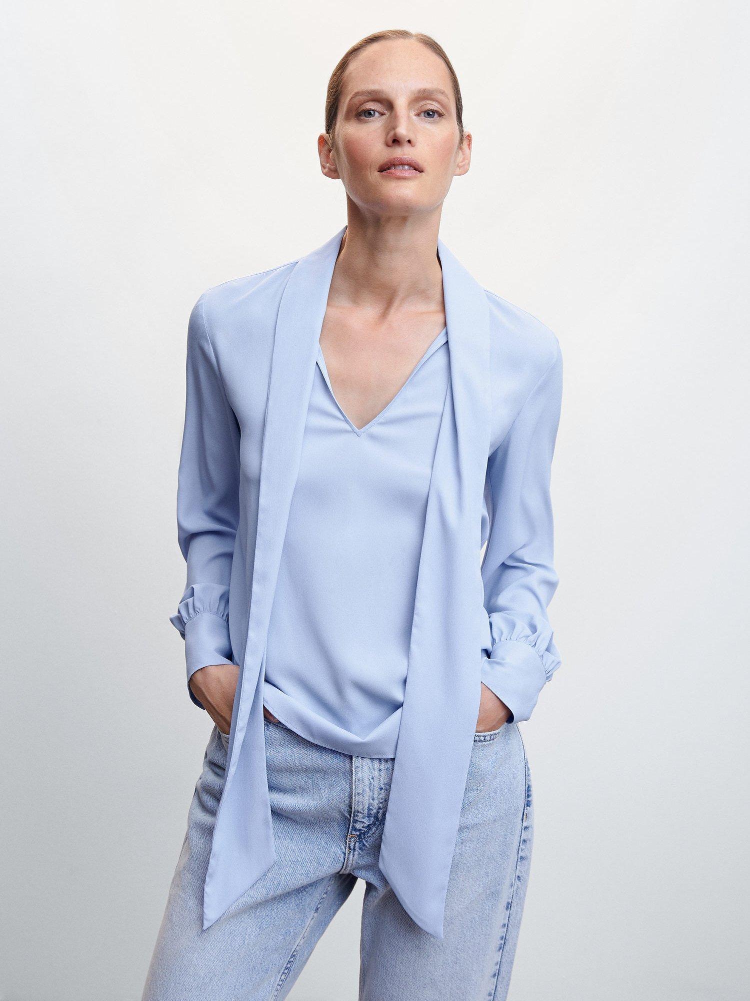 Mango Tie Neck Blouse, Blue