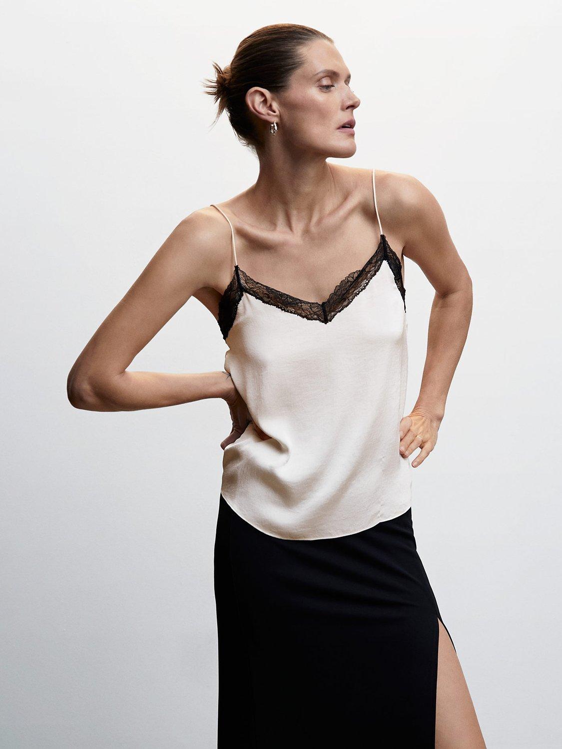 Mango Lace Trim Cami Top, Natural White