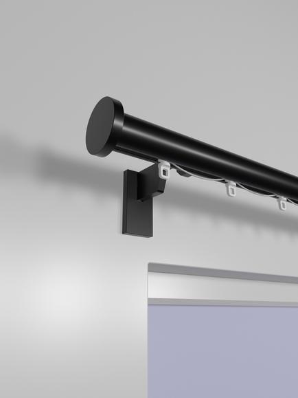 John Lewis Select Curl Gliding Curtain Pole with Disc Finial, Wall Fix, Dia.30mm - view 2, Satin Soft Black