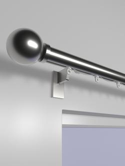 John Lewis Select Curl Gliding Curtain Pole with Ball Finial, Wall Fix, Dia.30mm - view 2, Brushed Steel
