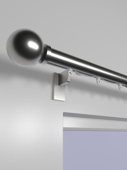 John Lewis Made to Order Select Curl Gliding Curtain Pole with Ball Finial, Wall Fix, Dia.30mm - view 2, Brushed Steel