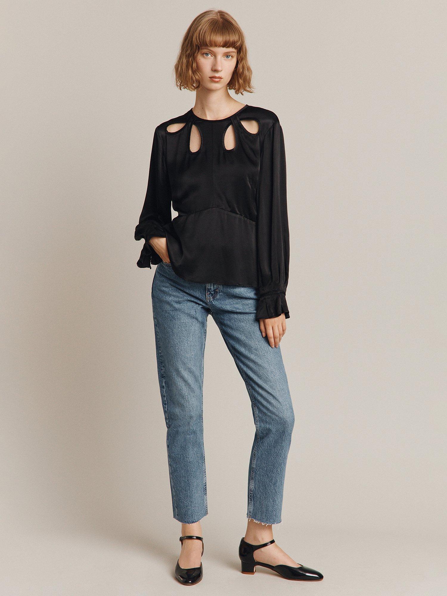 Ghost Ivy Long Sleeve Satin Blouse, Black