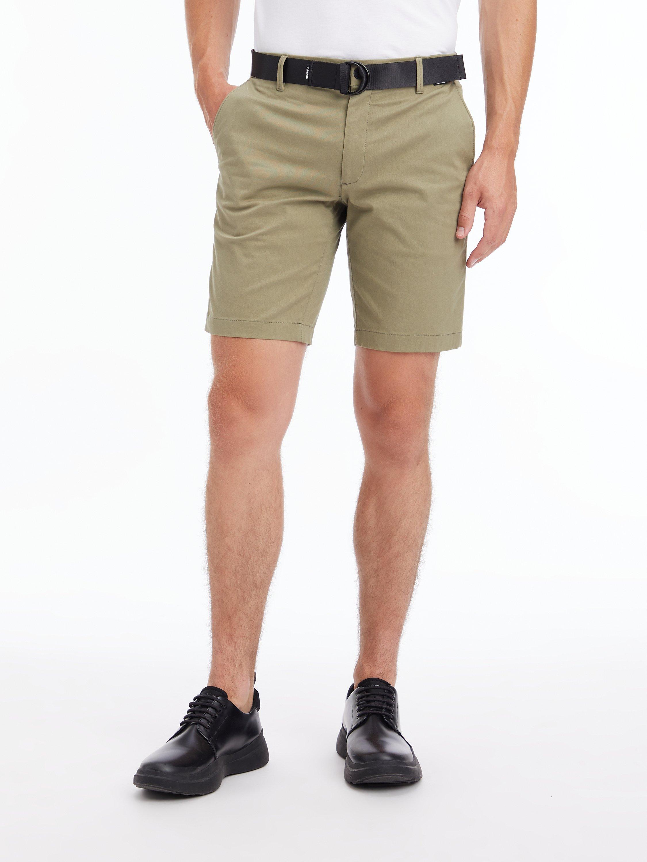 Calvin Klein Modern Twill Minimal Slim Fit Belted Shorts, Delta Green