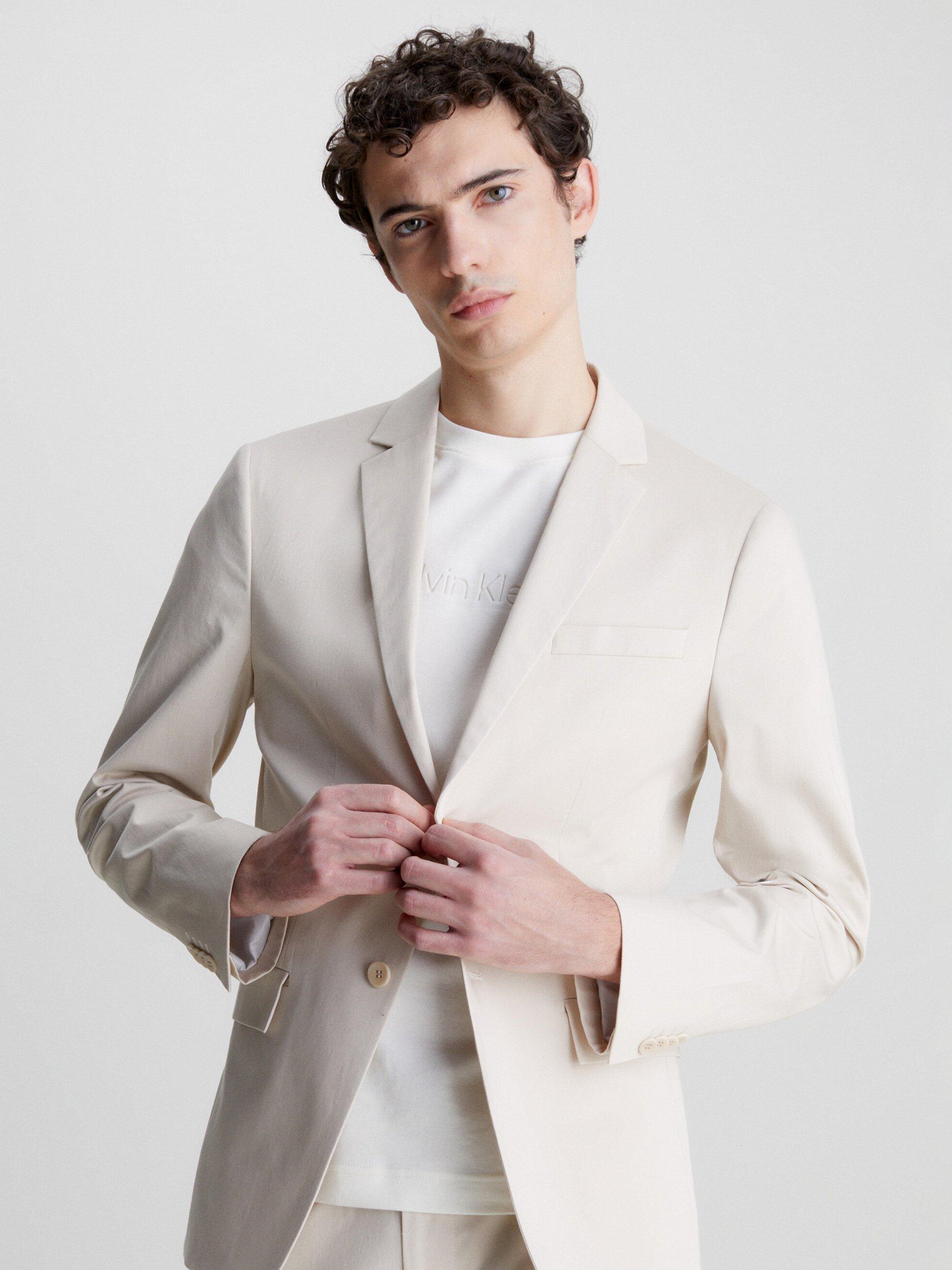 Calvin Klein Stretch Sateen Slim Fit Blazer, Stony Beige