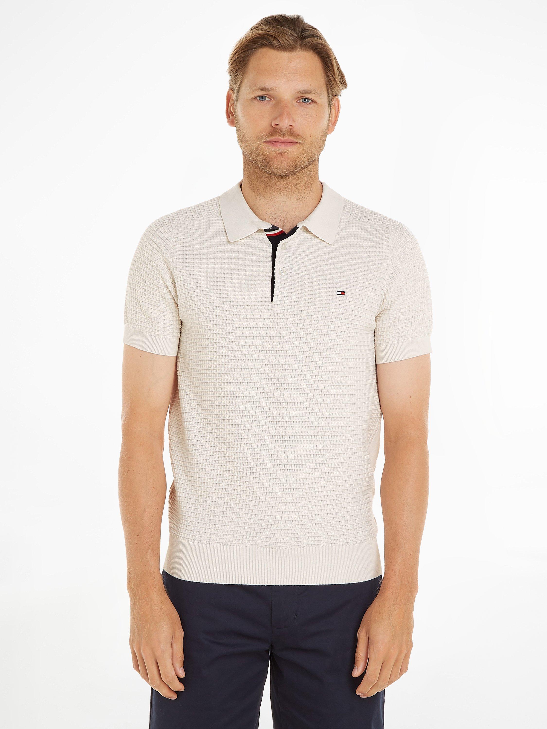 Tommy Hilfiger Textured Organic Cotton Spring Polo Shirt, Weathered White