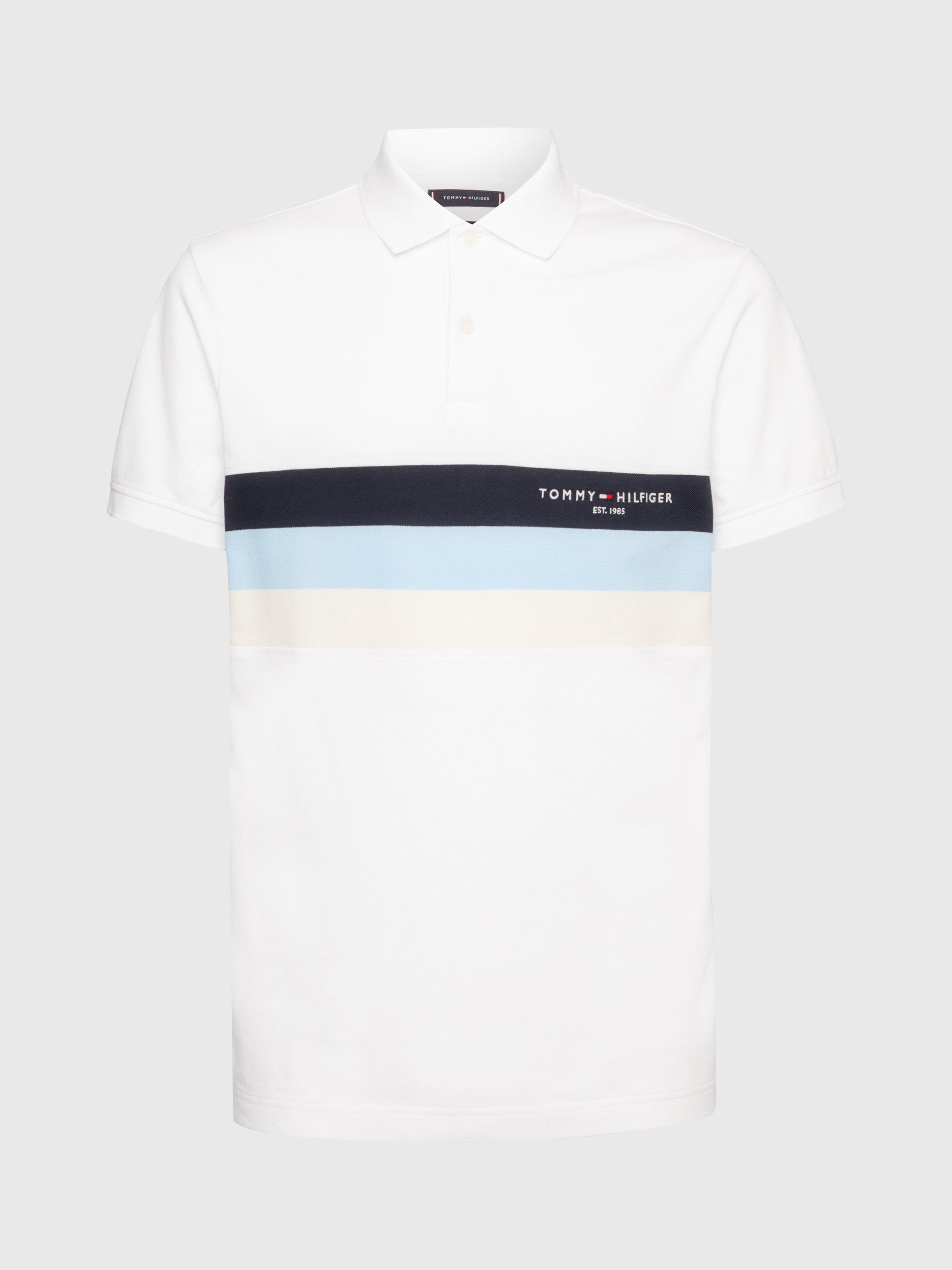 Product image 1 of 1, which shows Tommy Hilfiger Geometric Stripe Polo Shirt, White, XXXL