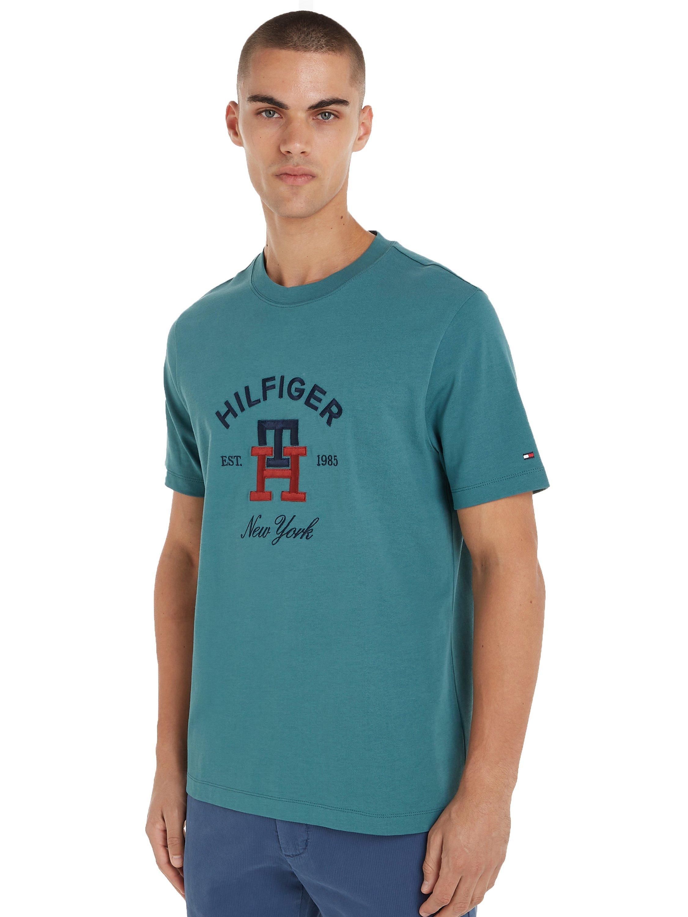 Tommy Hilfiger Curved Monogram Cotton T-shirt, Frosted Green