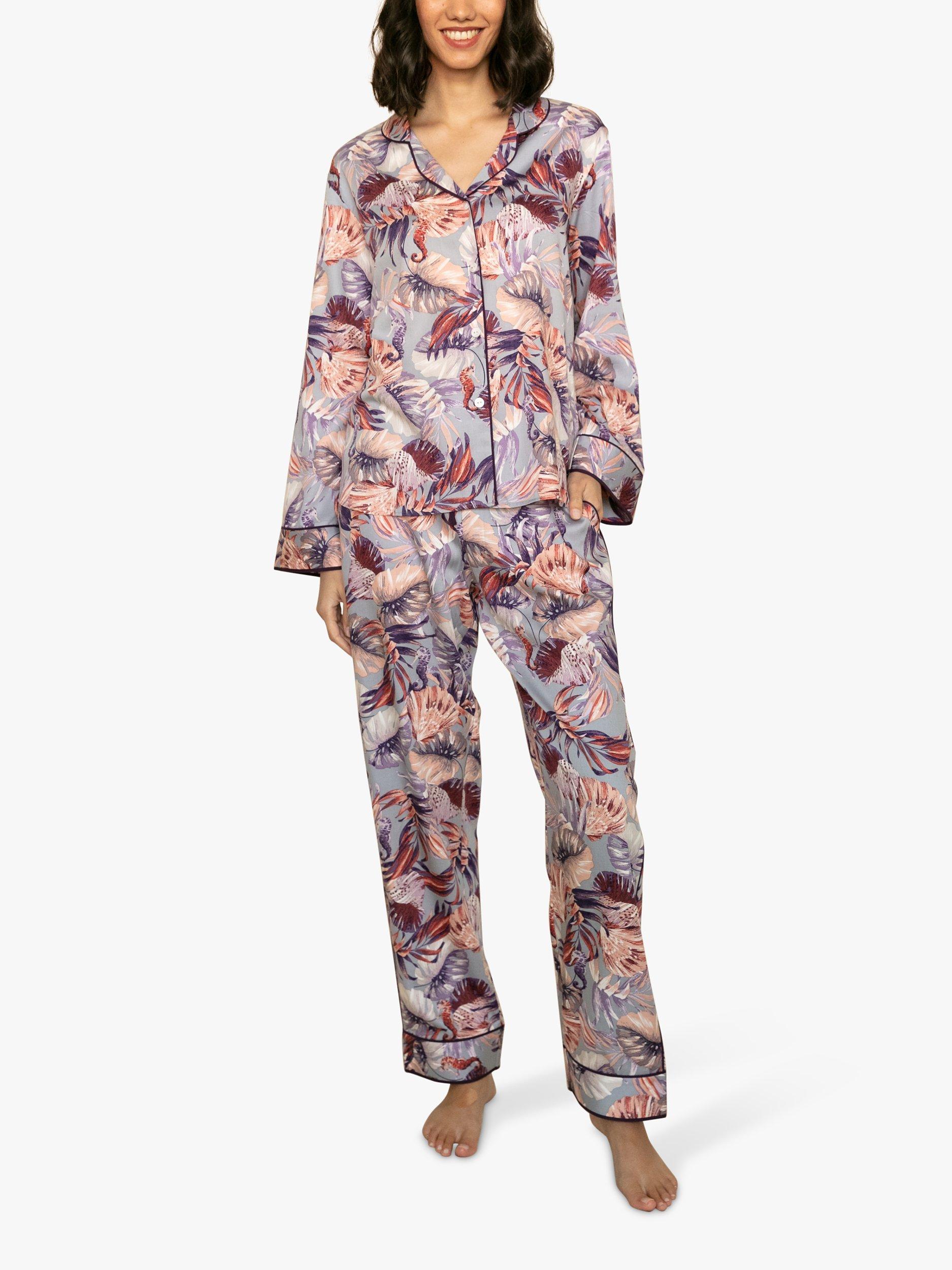 Product image 1 of 3, which shows Fable & Eve Wimbledon Sea Horse Print Pyjamas, Lilac, 8