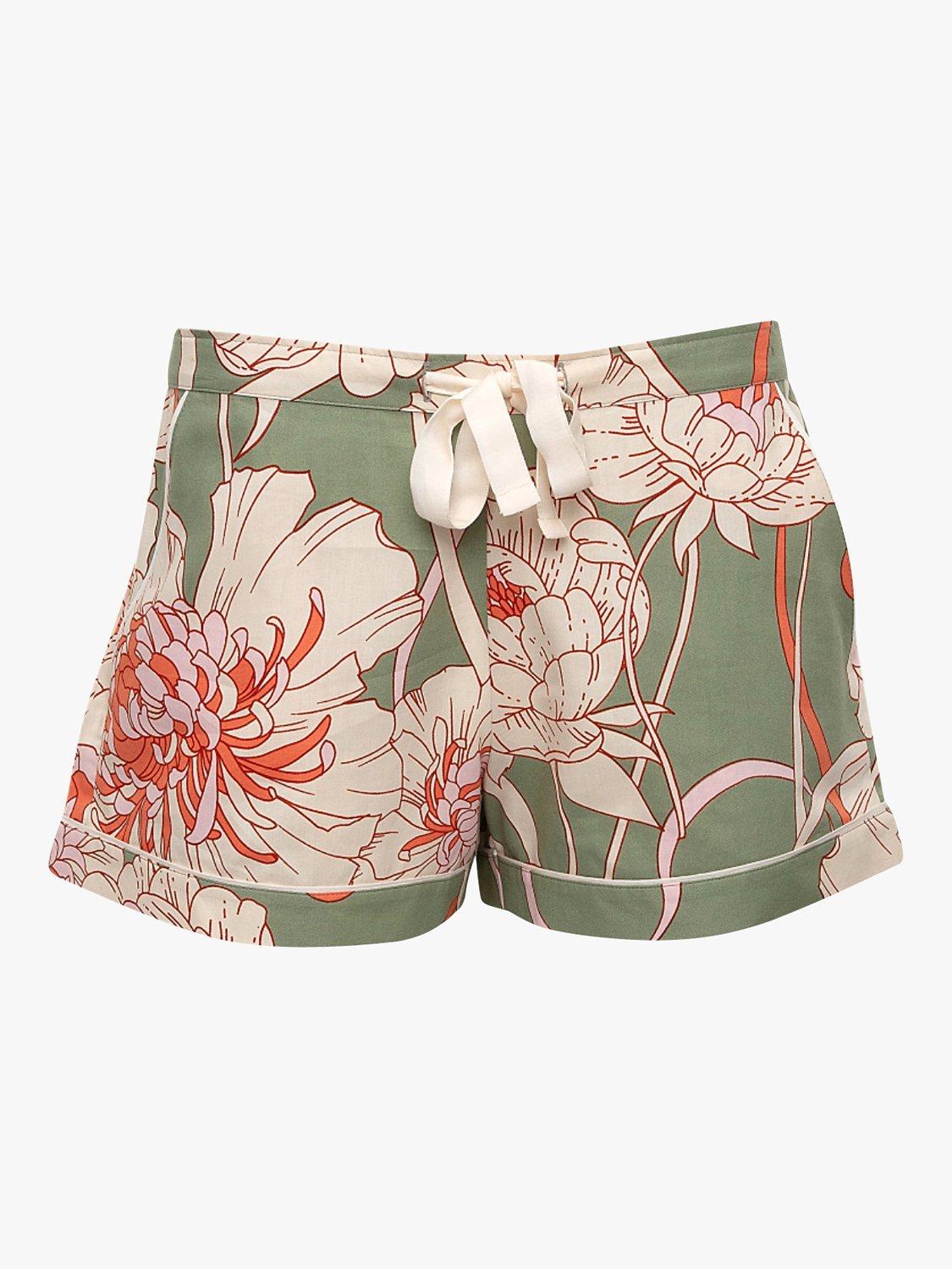 Product image 3 of 4, which shows Cyberjammies Floral Print Pyjama Shorts, Green, 8